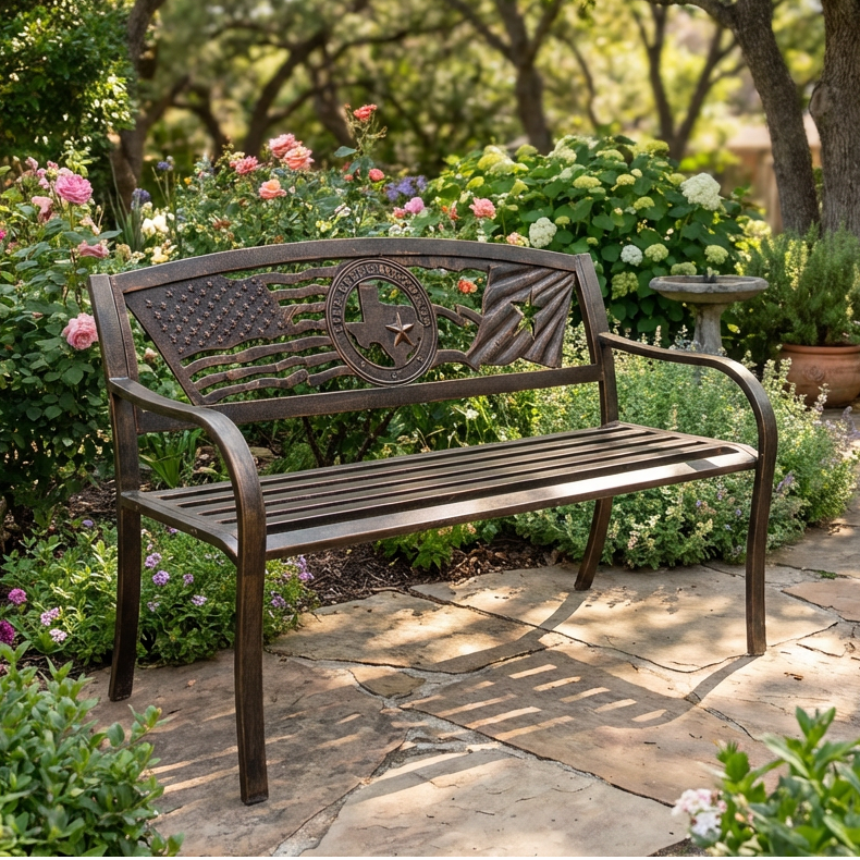 Flags Over Texas Bench