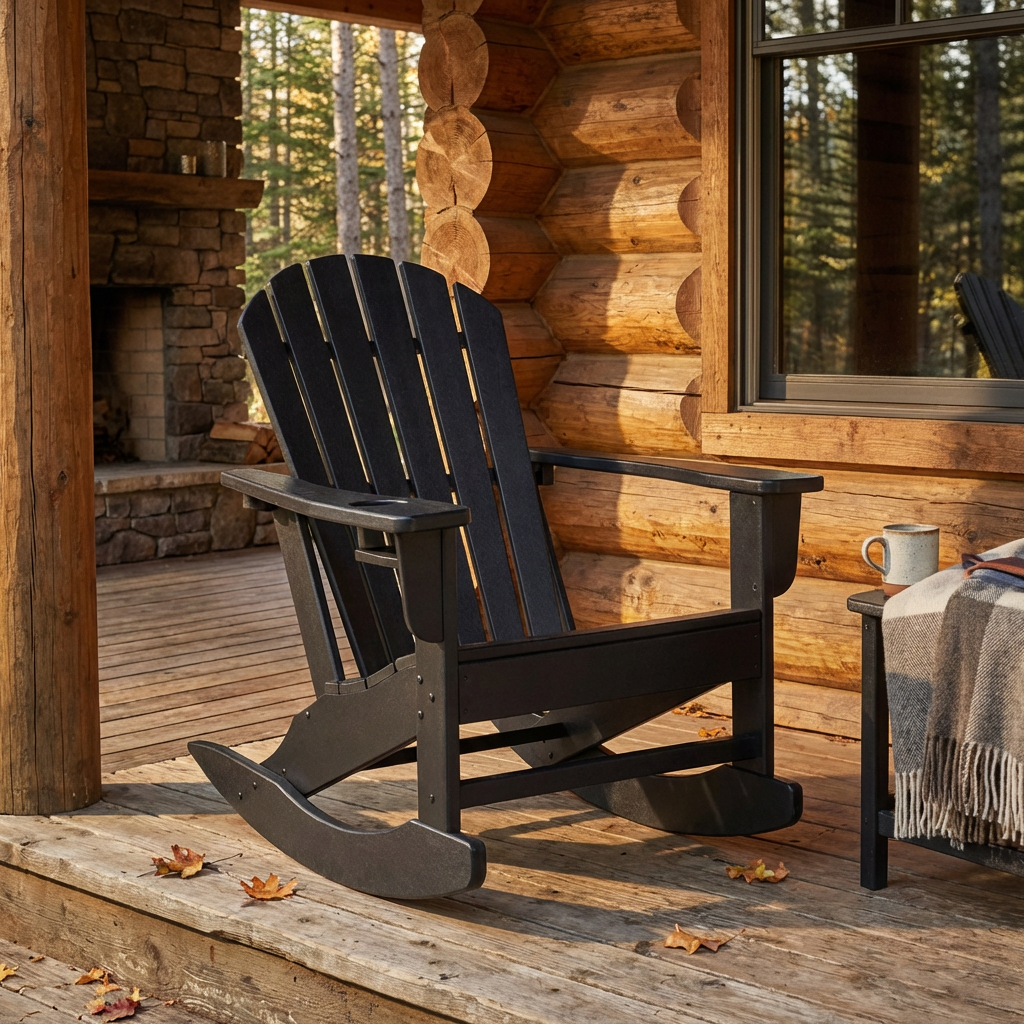 Black Adirondack Rocking Outdoor Chair