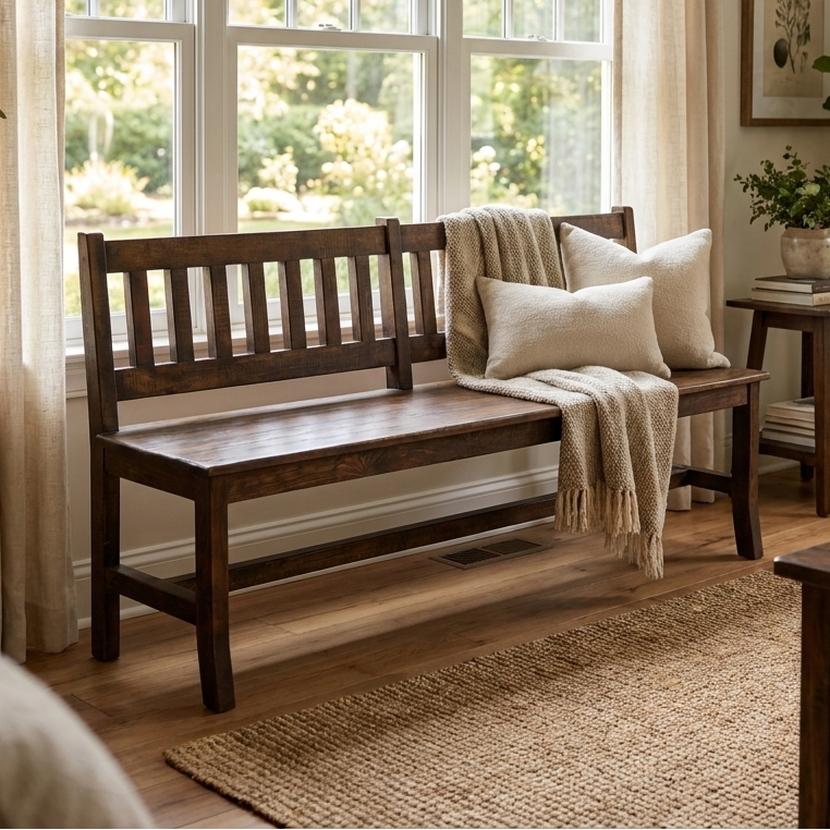 Distressed Backed Bench