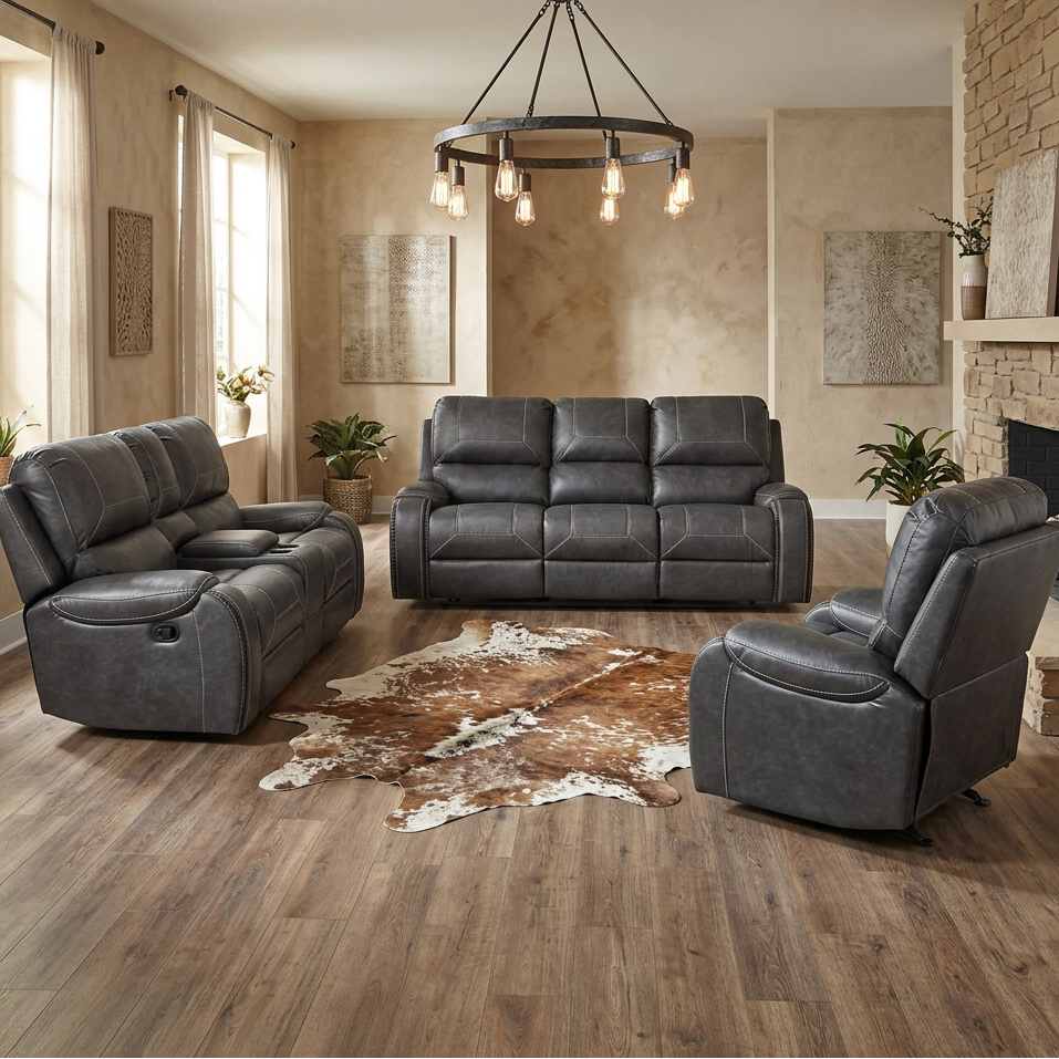 Steel Reclining Sofa Set