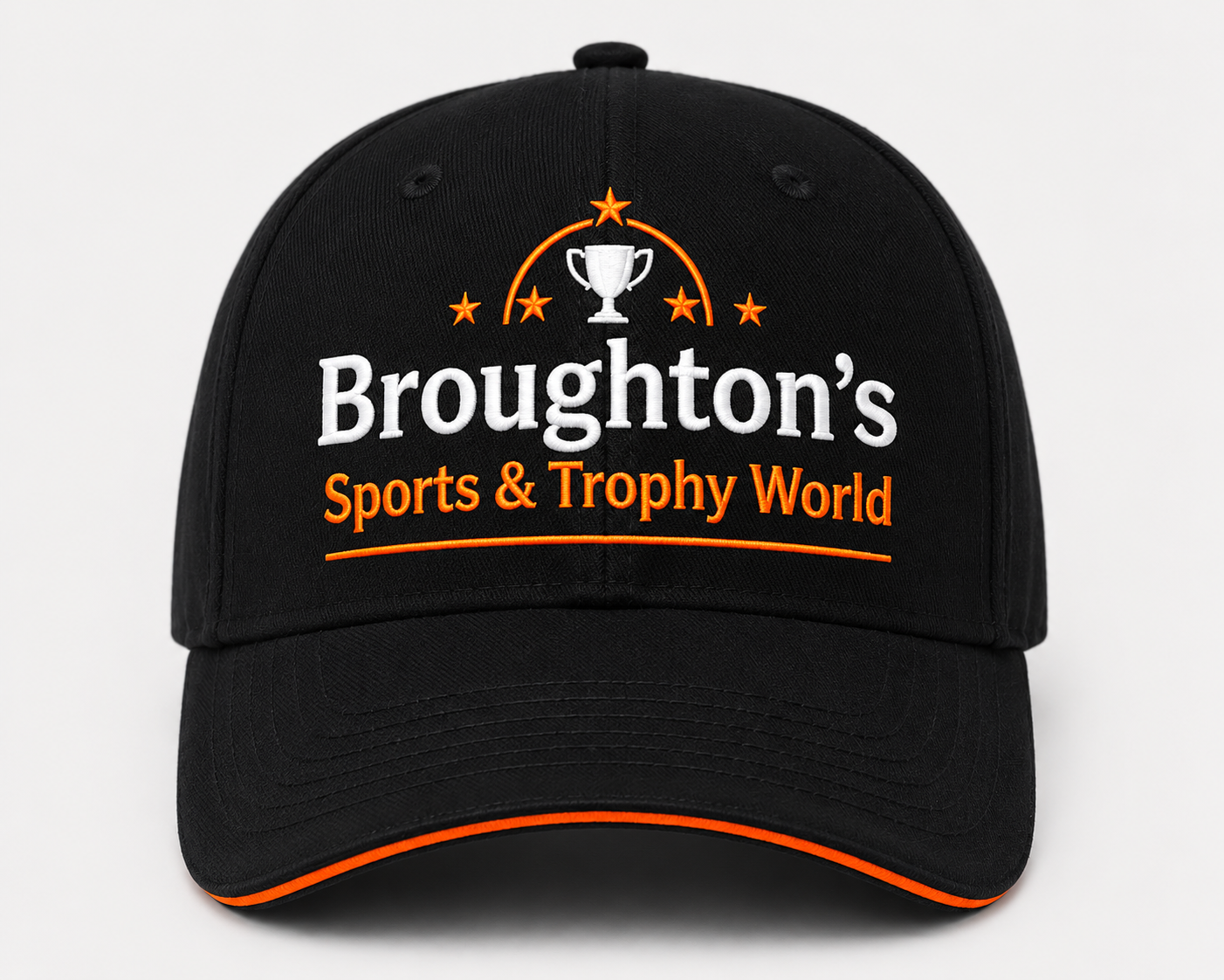 Broughton’s Sports & Trophy World Black Baseball Cap – Adjustable Sports Hat