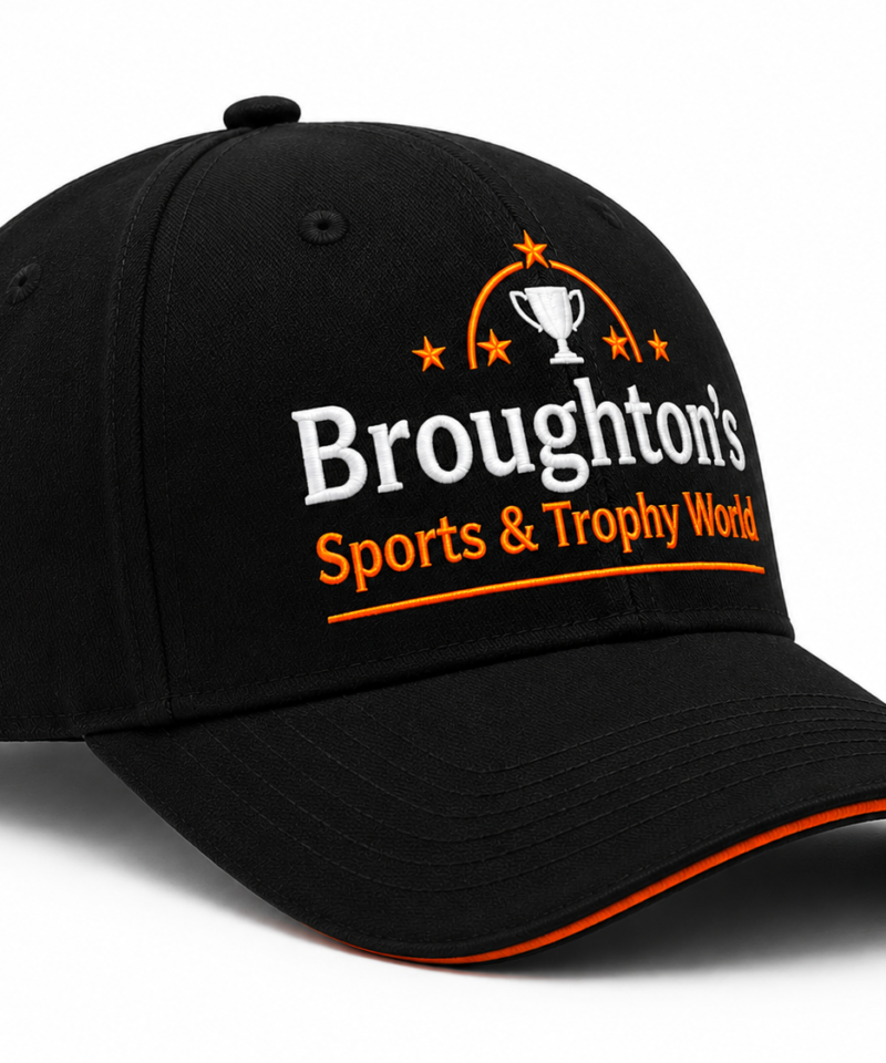 Broughton’s Sports & Trophy World Black Baseball Cap – Adjustable Sports Hat - Image 4