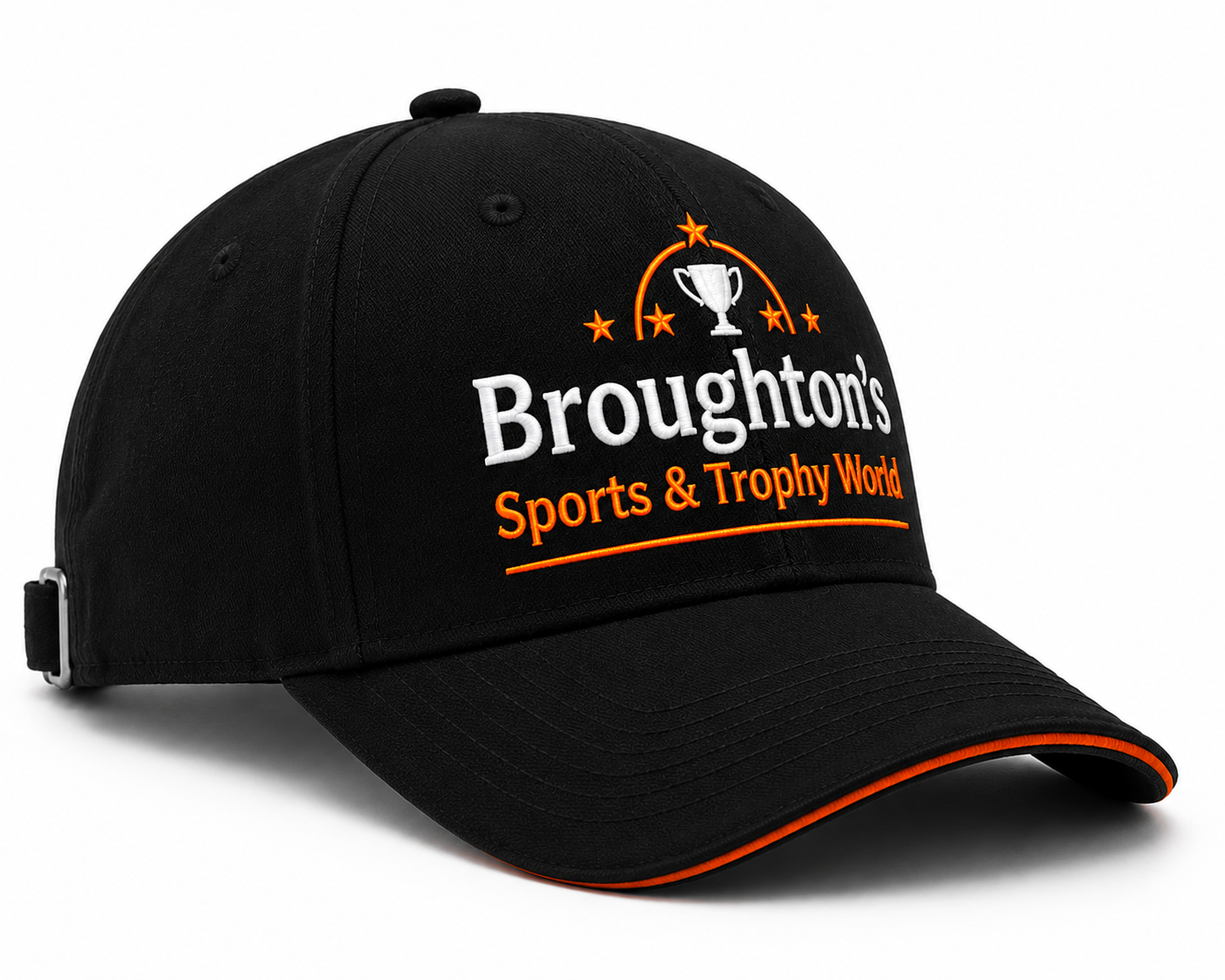Broughton’s Sports & Trophy World Black Baseball Cap – Adjustable Sports Hat - Image 4